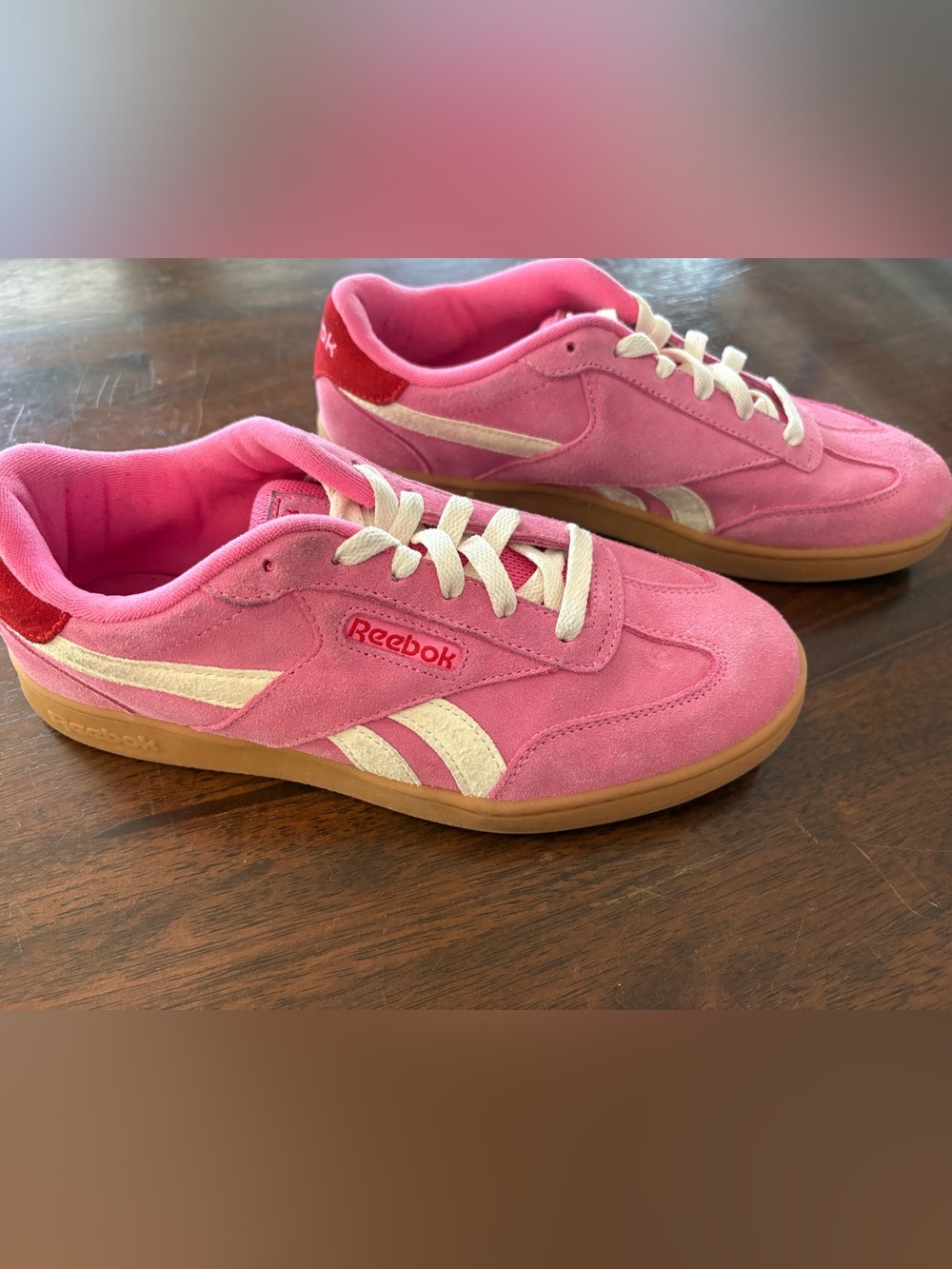 Reebok Pink Suede Athletic Sneakers with White Accents